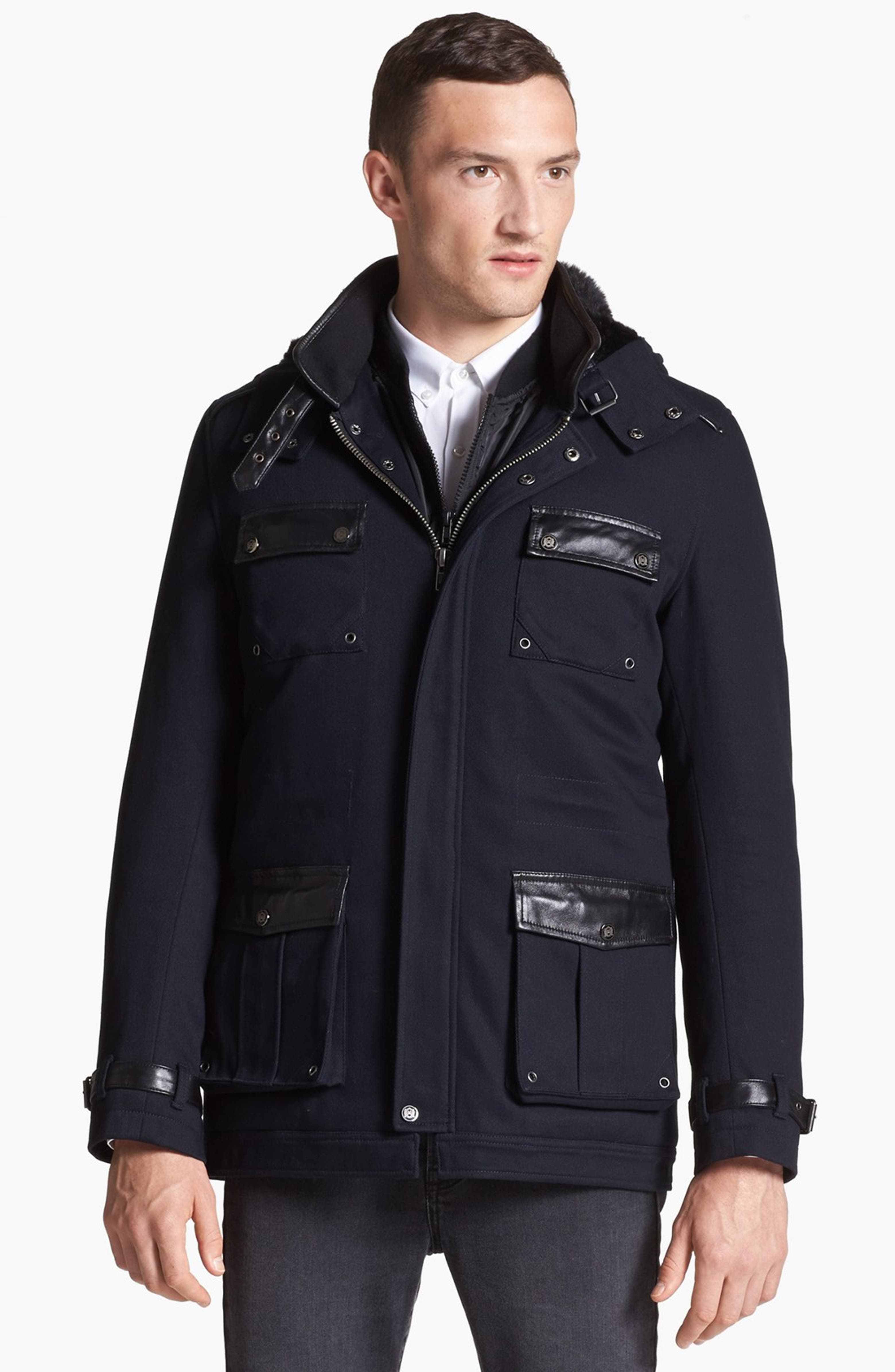 The Kooples Cotton Parka with Leather Trim | Nordstrom