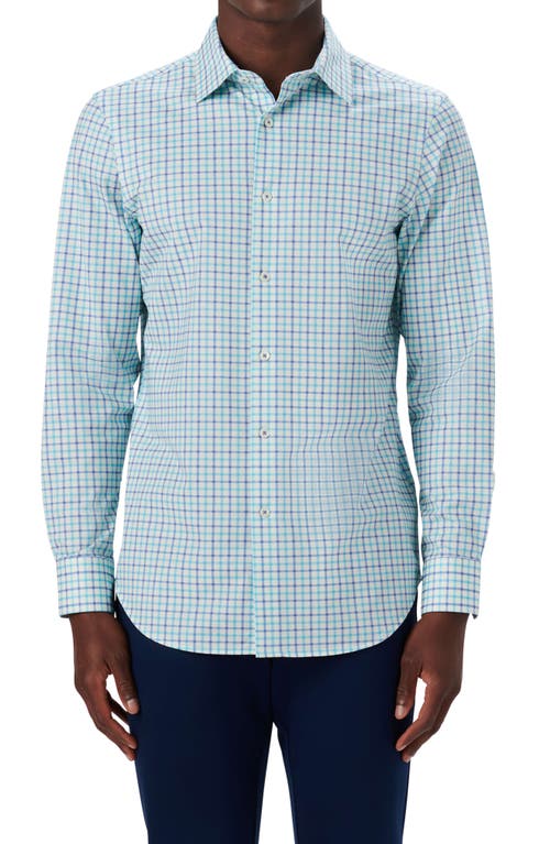 Bugatchi OoohCotton Check Button-Up Shirt Turquoise at Nordstrom,