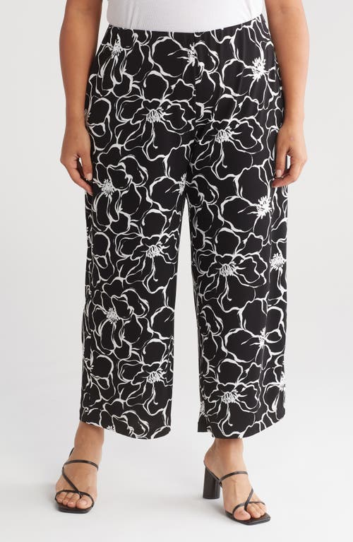 Shop Adrianna Papell Floral Crepe Pants In Black/white Exploded Floral