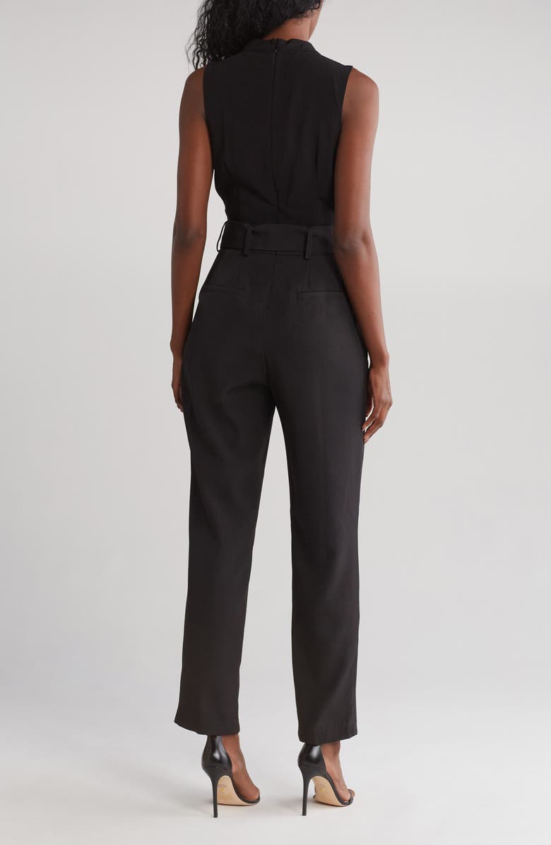 Ruched Mock Neck Sleeveless Jumpsuit