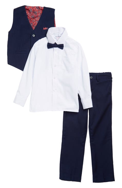  Boys solid vest set with RED Tie and WHITE Shirt: Clothing,  Shoes & Jewelry