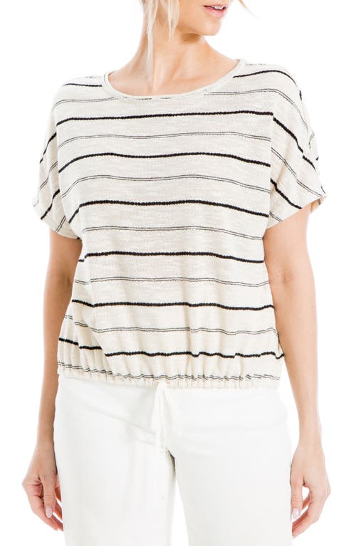 Max Studio Stripe Drawstring T-shirt In Oyster/blk Strp