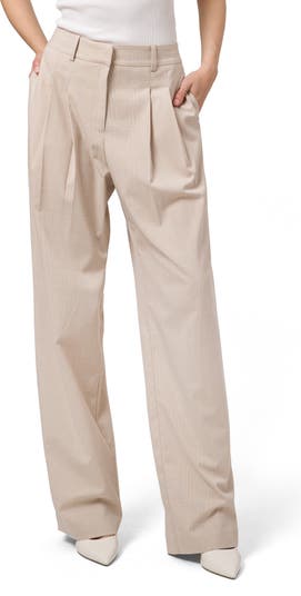  Pants for Women High Waist Fold Pleated Pants Without Belt  (Color : Khaki, Size : Large) : Clothing, Shoes & Jewelry