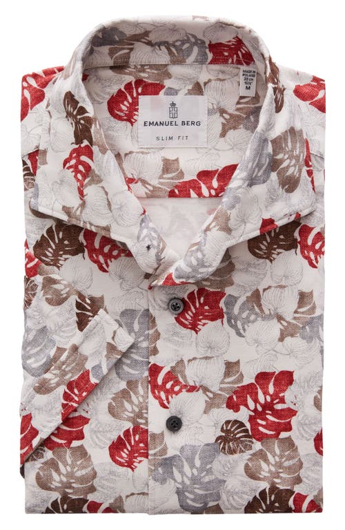 Emanuel Berg Botanical Short Sleeve Knit Button-Up Shirt Red Multi at Nordstrom,