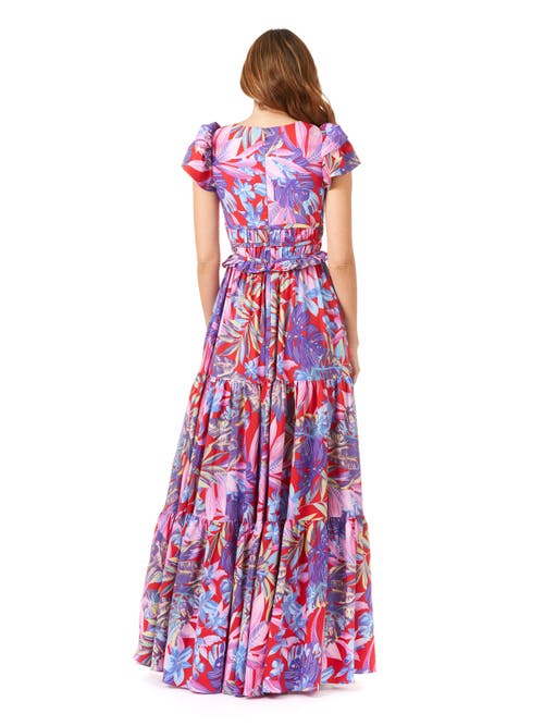 Shop Lara New York V-neck Long Print Gown With Cap Sleeves