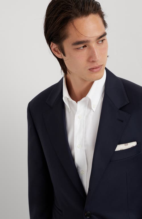 Shop Brunello Cucinelli Super 150s Virgin Wool Four Season Batavia Twill Blazer In Navy Blue