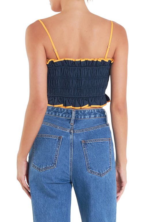 Shop English Factory Colorblock Linen Blend Crop Camisole In Navy