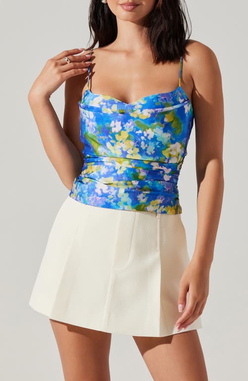 Shop Astr The Label Azura Floral Print Camisole In Blue Yellow Abstract