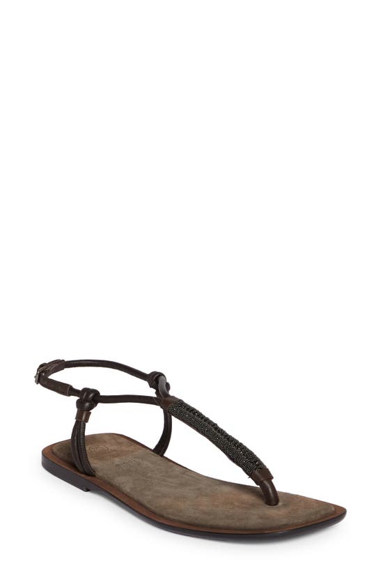 Brunello Cucinelli Woman Thong Sandal Dark Brown Size 8 Leather In Brown