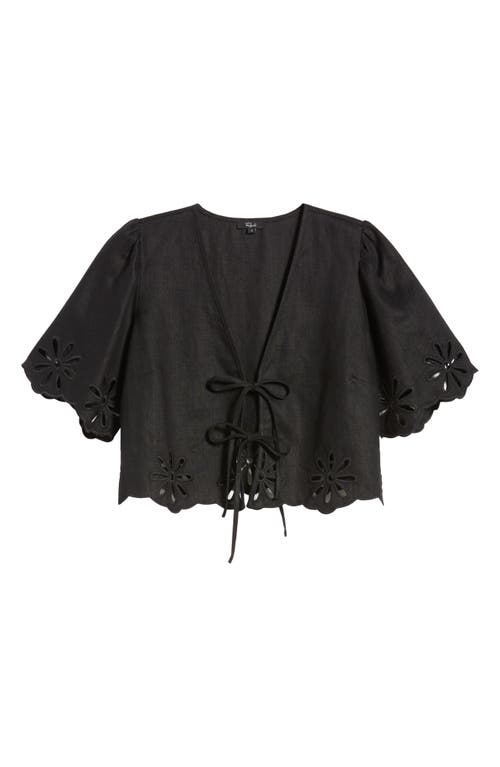 Rails Pari Eyelet Tie Front Linen Crop Top In Black Eyelet