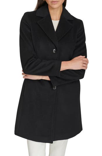 Calvin Klein Womens Single-breasted Wool Blend Coat In Black