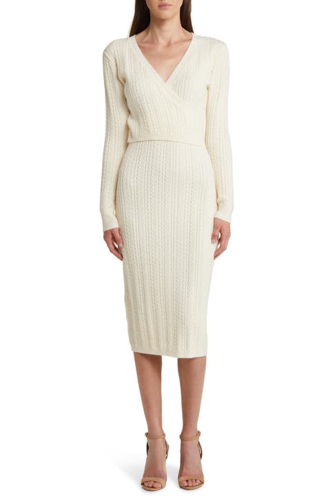 Cable Stitch Long Sleeve Sweater Dress