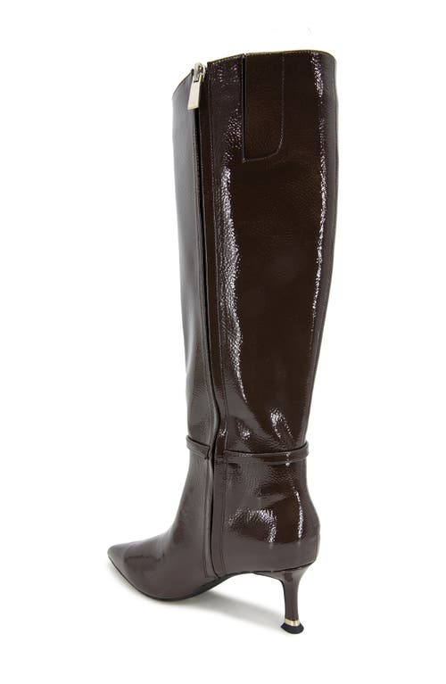 Kenneth Cole Utah Pointed Toe Knee High Boot In Chocolate Patent