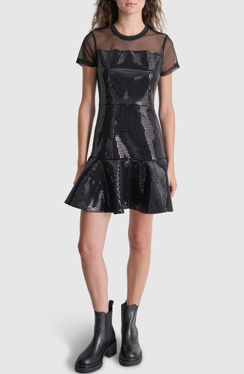 Shop Dkny Geometric Sequin Stretch Minidress In Black/black