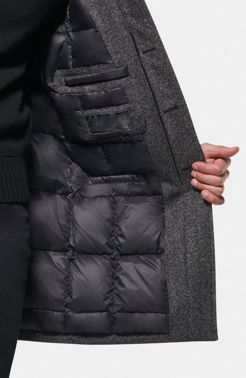 Norwegian Wool Herringbone Waterproof Wool Blend Down Coat In Grey Black Herringbone