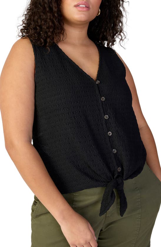 Sanctuary Link Up Crinkle Stripe Tie Hem Sleeveless Top In Black