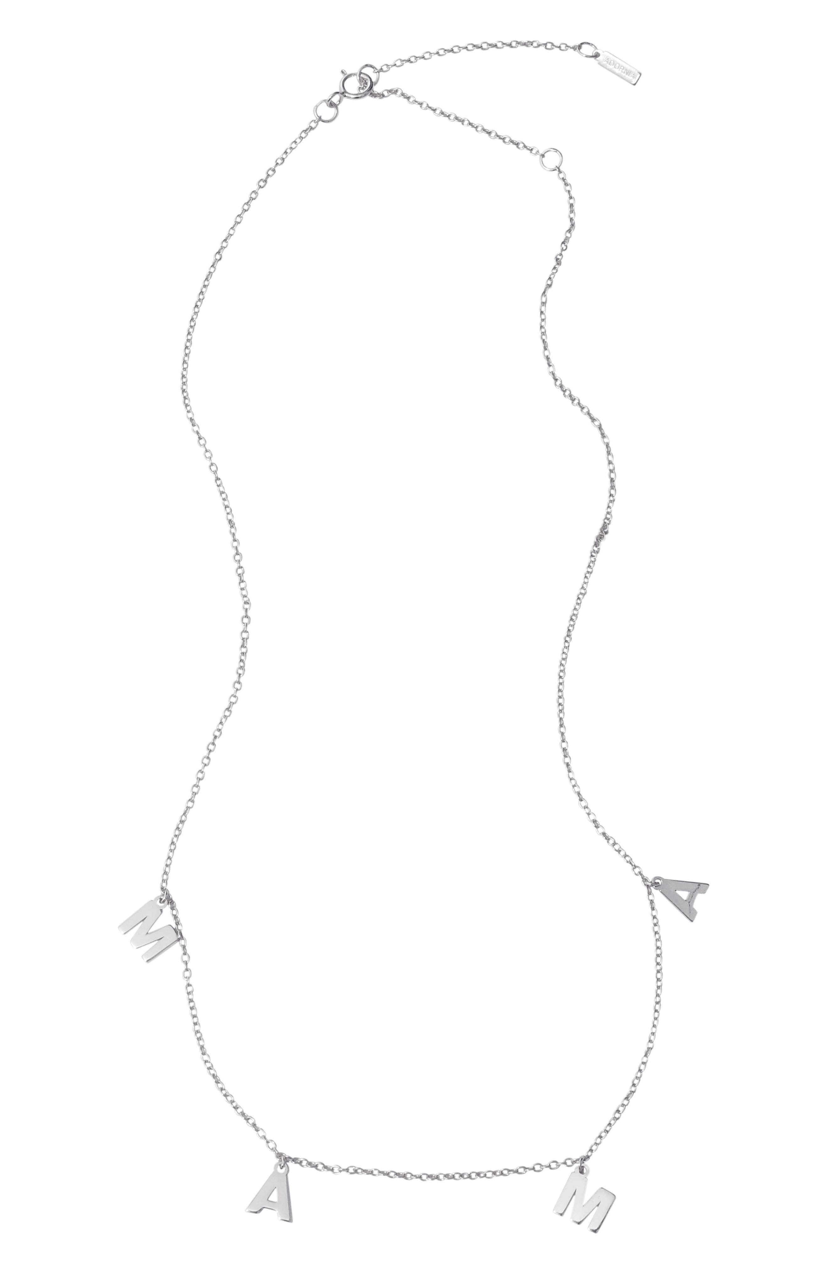 Adornia White Rhodium Plated Mama Charm Necklace In Grey