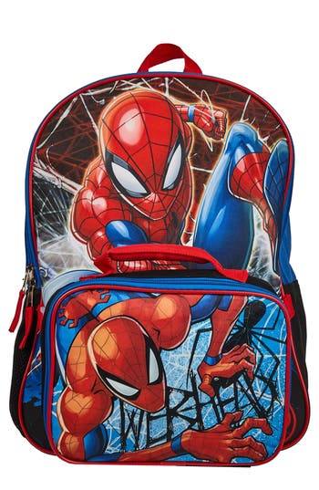 Bioworld Spiderman Backpack With Lunchbox In Red