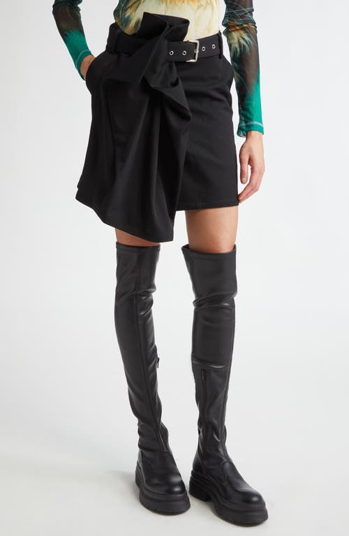 Shop Jw Anderson Foldover Belted Wool Gabardine Miniskirt In Black