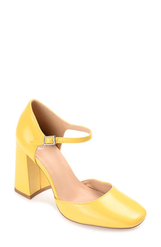 Journee Collection Women's Hesster Block Heel Ankle Strap Pumps In Yellow