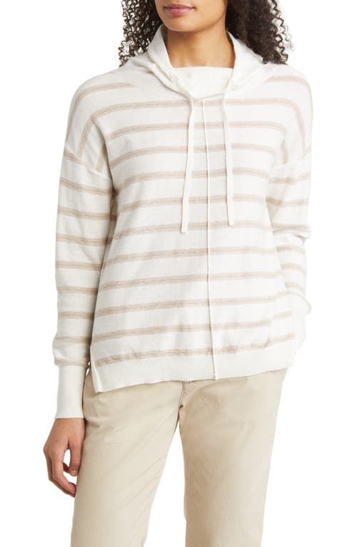 caslon(r) Stripe Funnel Cowl Neck Cotton & Linen Sweater in Ivory Cloud- Tan Stripe