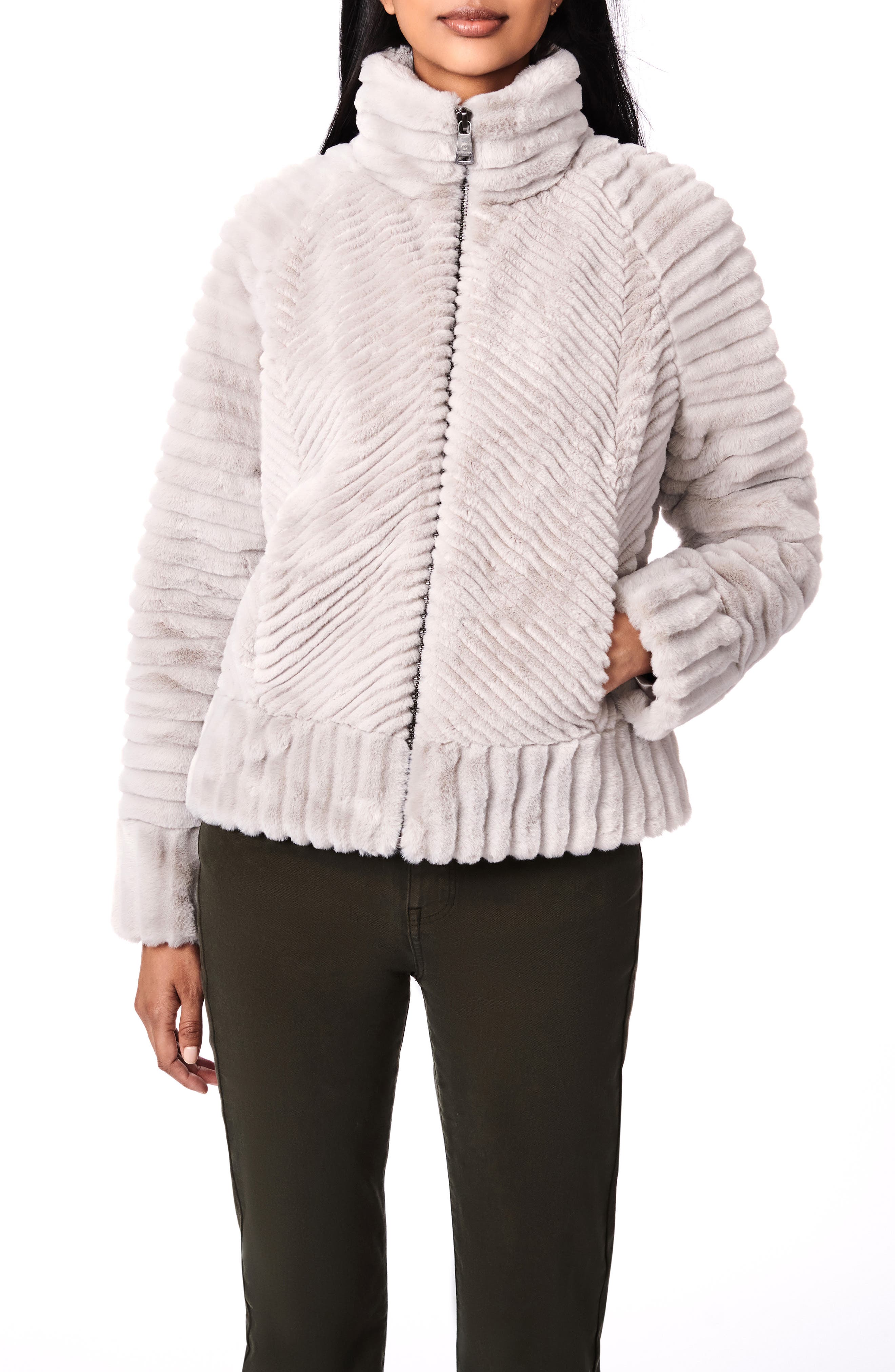 bernardo textured faux fur jacket