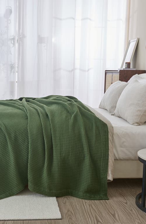 Woven & Weft Cotton Blend Waffle Weave Blanket In Forest Green