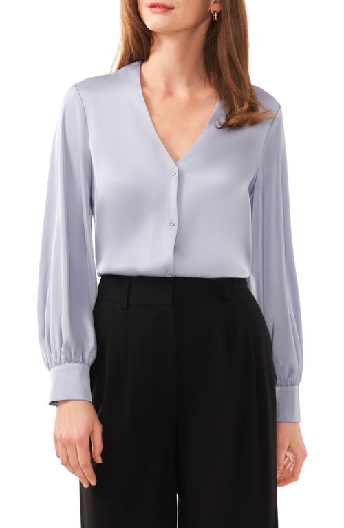 halogen(r) Collarless Satin Button-Up Shirt in Slate Blue