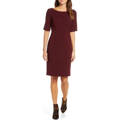 Eliza J Bateau Neck Crepe Sheath Dress, Burgundy