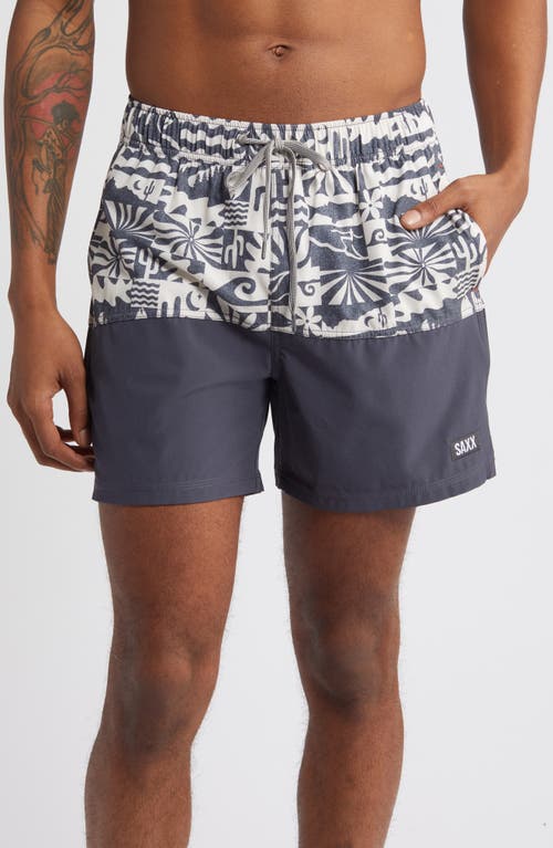 Oh Buoy 2-in-1 Volley Hybrid Swim Trunks in West Coast/India Ink