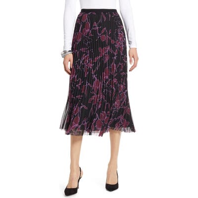 Petite Halogen Pleated Chiffon Skirt, Black
