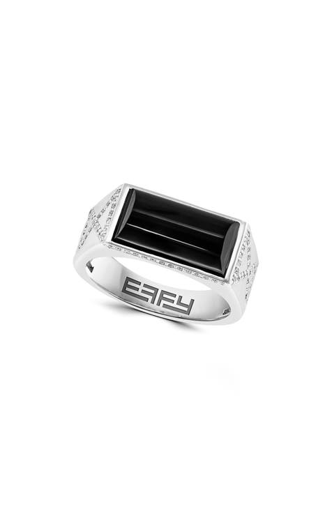 Men's Sterling Silver Onyx & Diamond Ring - 0.41ct.