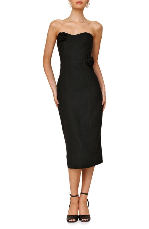 Avec Les Filles Rose & Stem Appliqué Convertible Sheath Dress in Black 