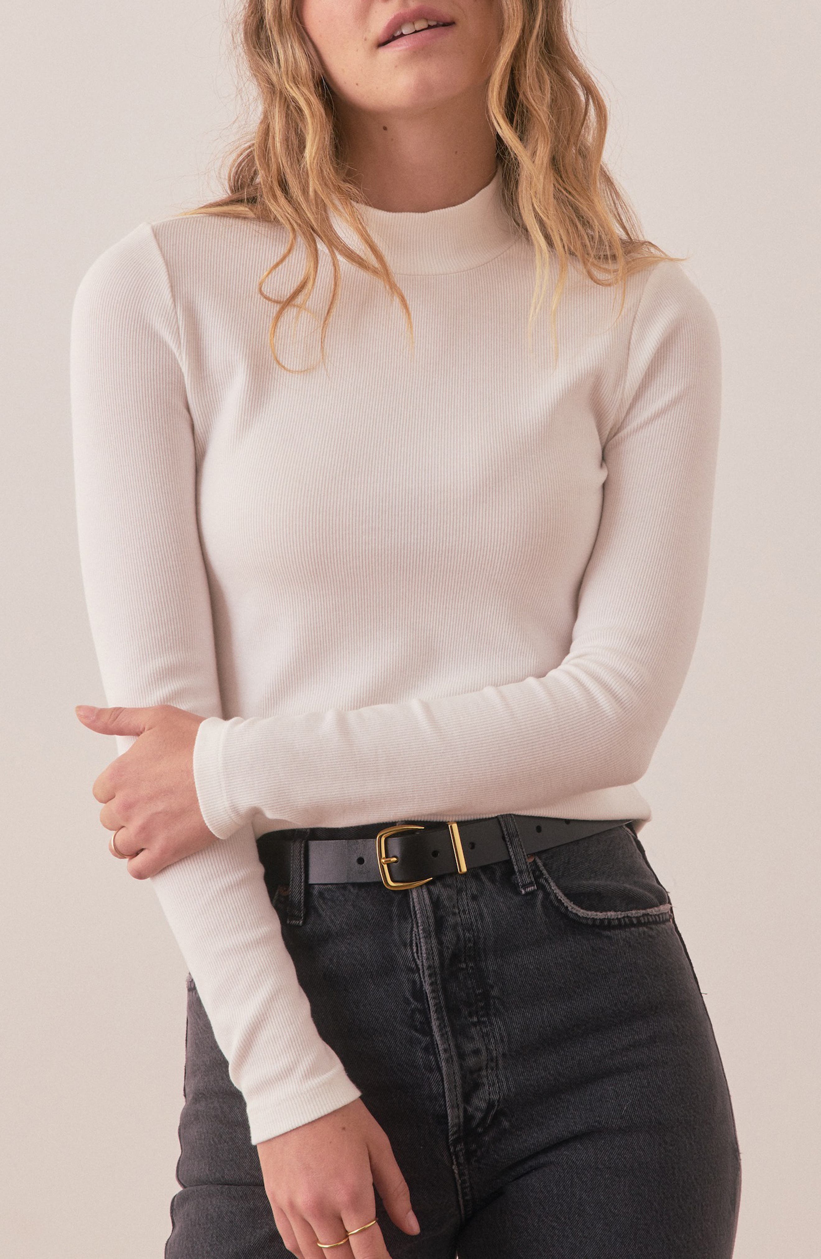 Marine Layer Lexi Mock Neck Rib Top in White 