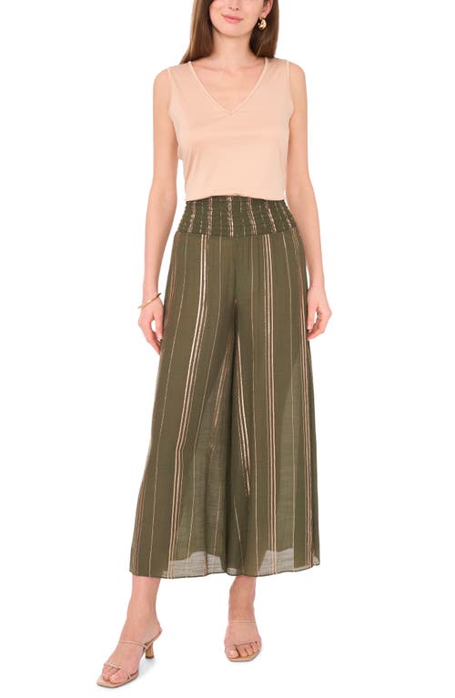 Shop Vince Camuto Smocked Waist Wide Leg Pants In Olive Moss