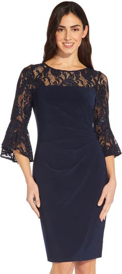 Adrianna Papell Bell Sleeve Sequin Lace Jersey Sheath Dress