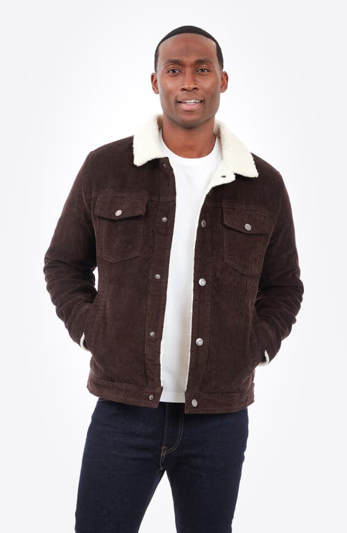 Lucky Brand Kenton Corduroy Faux Shearling Lined Trucker Jacket In Chocolate