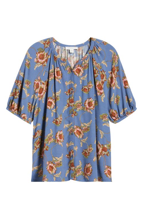 Shop Treasure & Bond Gathered Flowy Top In Blue/pink Wander Floral