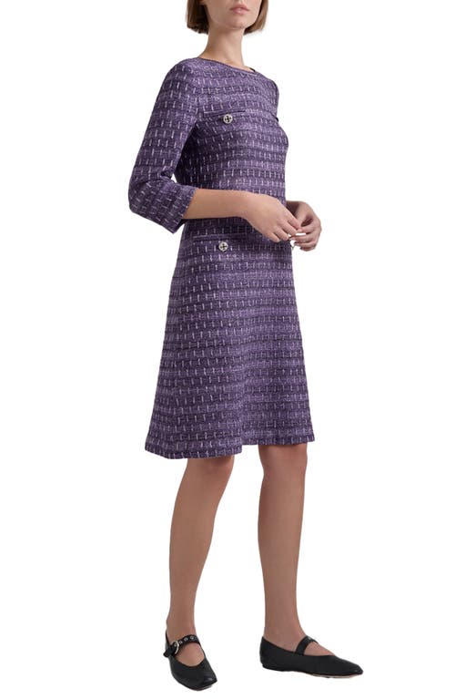 Misook Metallic Accent Tweed Knit Shift Dress In Plum Royale/black/new Ivory
