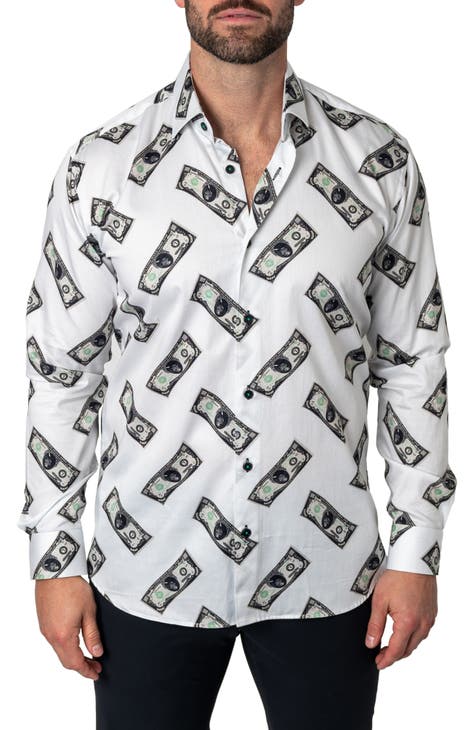 money print button up shirt