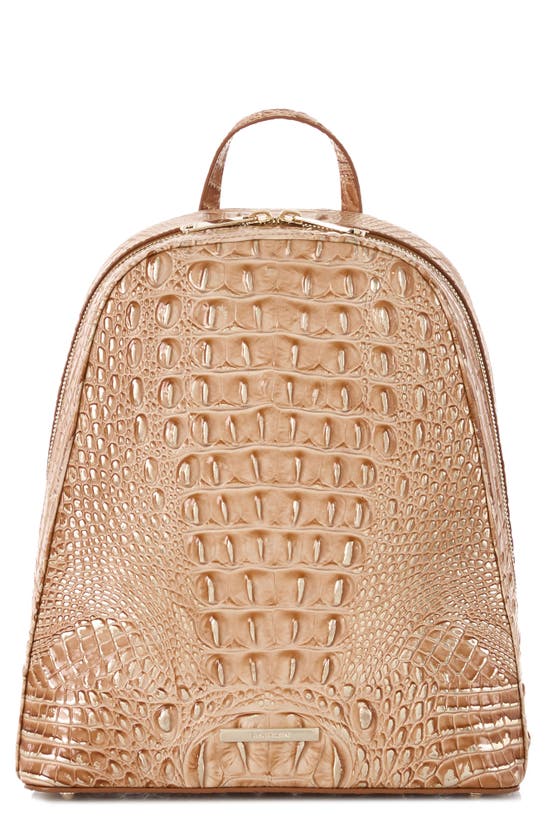 Shop Brahmin Nola Croc Embossed Leather Backpack In Honey Brown