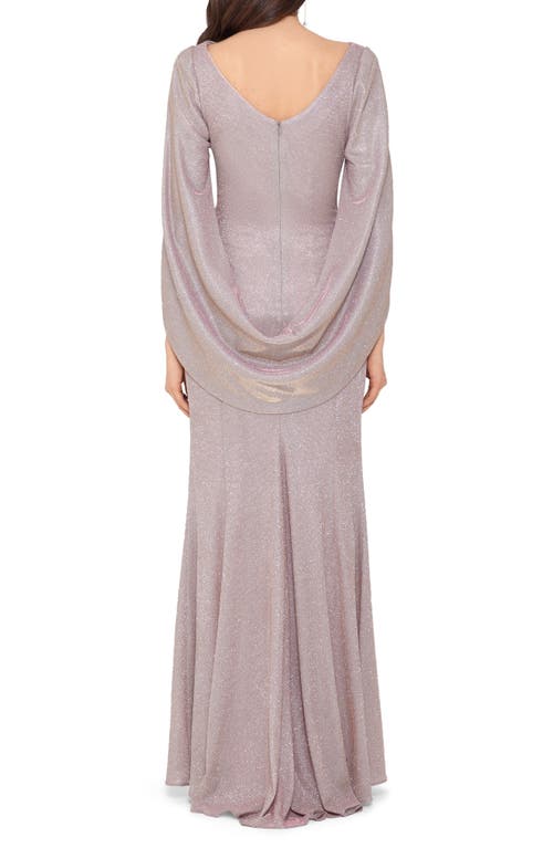Shop Betsy & Adam Cape Sleeve Trumpet Gown In White/pink/gold