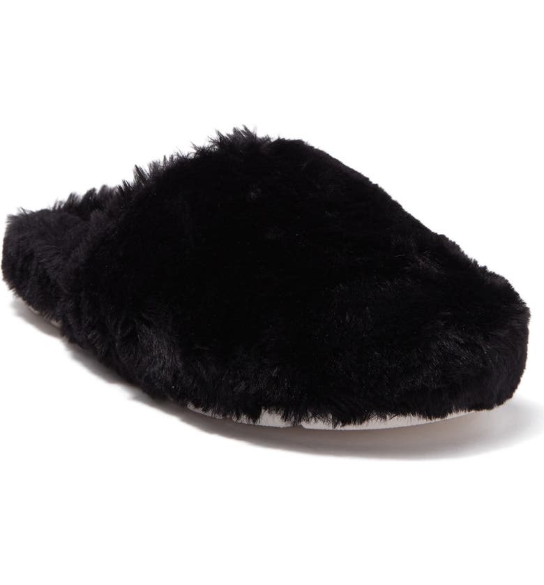 JSLIDES Sleepy Faux Fur Slide Sandal, Main, color, BLACK