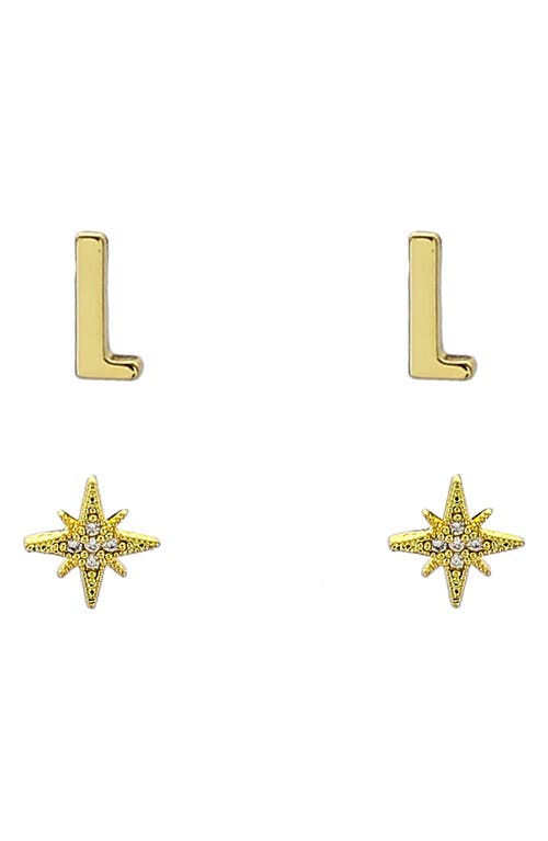 Initial Starburst Set of 2 Stud Earrings in Gold-L