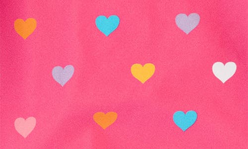 Rufflebutts Colorful Hearts One-piece Rashguard Swimsuit & Hat Set In Pink