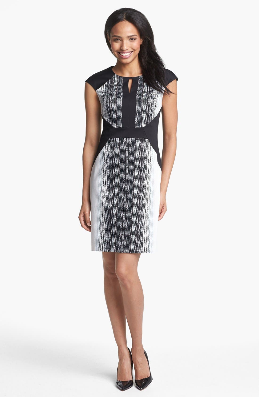 tahari cap sleeve sheath dress