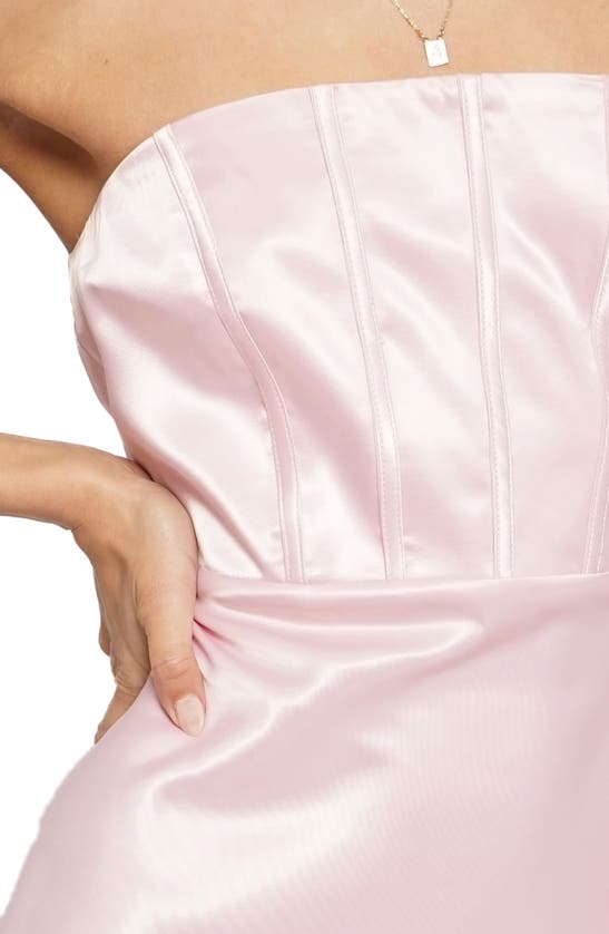 Know One Cares Corset Satin Strapless Dress In Pink