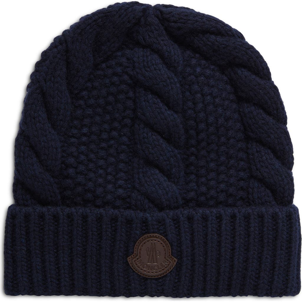 Moncler Wool Beanie In Dark Blue