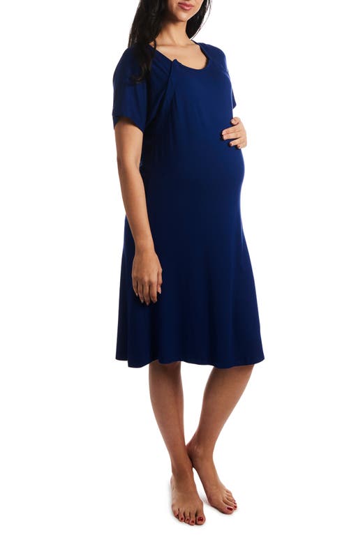 Rosa Jersey Maternity Hospital Gown in Denim Blue