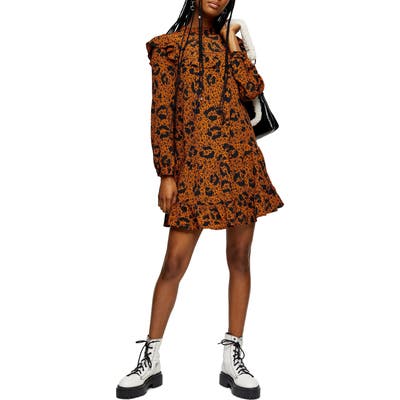 Topshop Ruffle Yoke Long Sleeve Minidress, US (fits like 0) - Orange